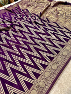 Chinon Silk Zig Zag Design Purple Color Saree CN09