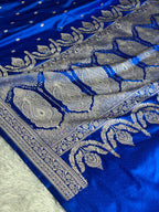 Royal Blue Fancy Buti Banarasi Mashru Silk Saree | Satin Mashru Silk | Kaashi Threads | MKS515