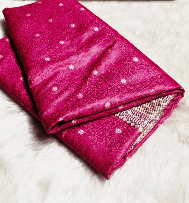 Banarasi Mashru Kataan Silk Saree Featuring Tanchoi Zari Meena Work with Rich Pallu – MKS411