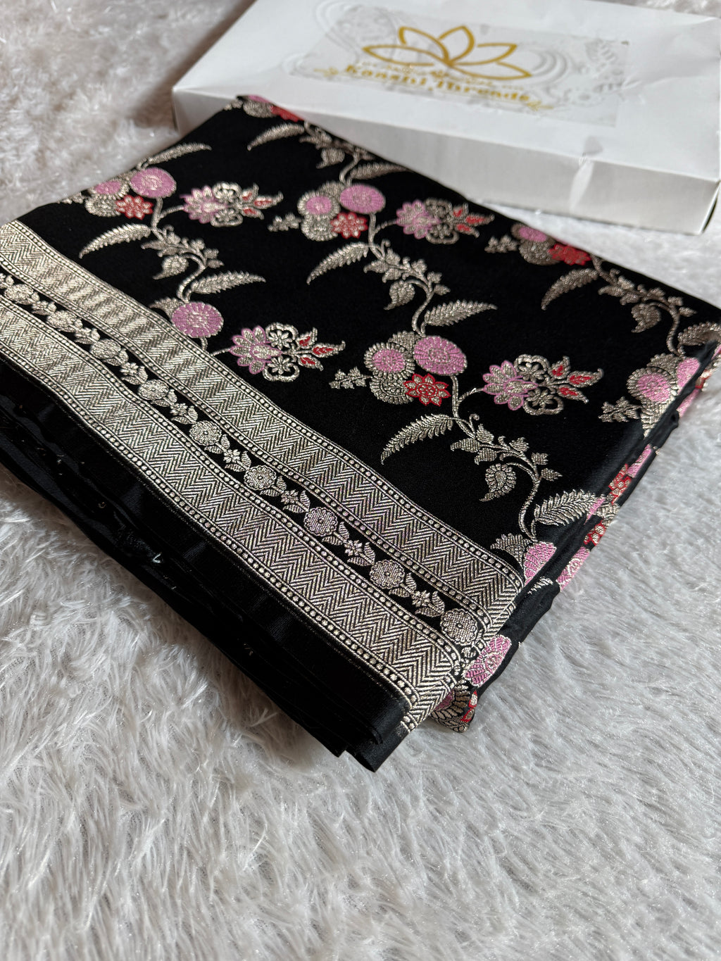 Black Meena Mashru Kataan Silk Saree MKS07