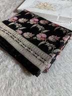 Black Meena Mashru Kataan Silk Saree MKS07