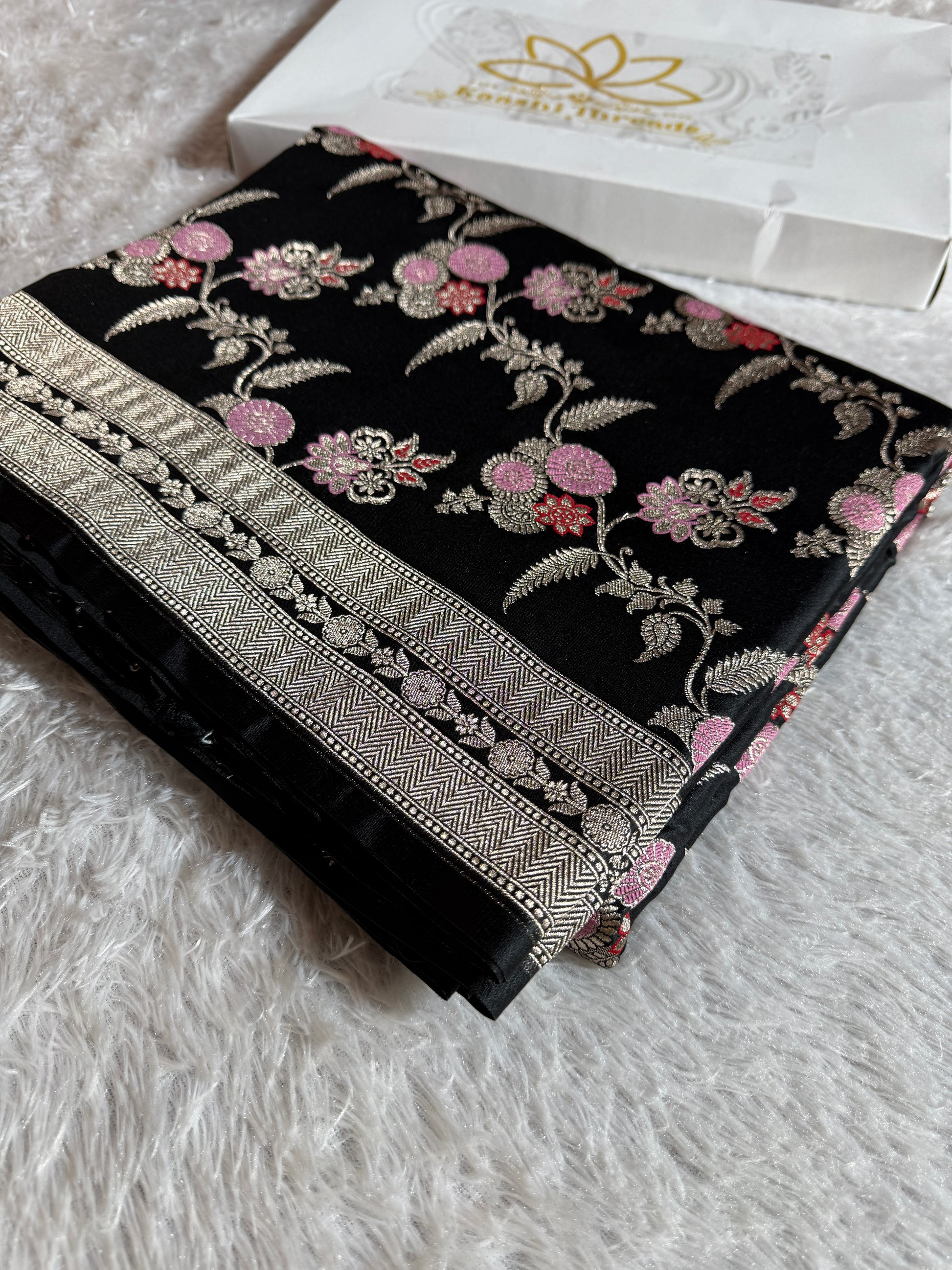 Black Meena Mashru Kataan Silk Saree MKS07