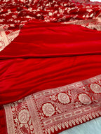Red Mashru kataan Saree Ms13