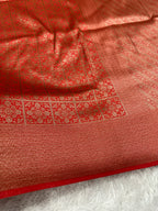 Red  Banarasi Dupion Silk Saree with Embossed Antique Zari Weaving & Rich Antique Zari Pallu | STF76