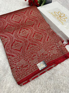 Red Banarasi Dupion Silk Saree with Embossed Antique Zari Weaving & Rich Antique Zari Pallu | STF66