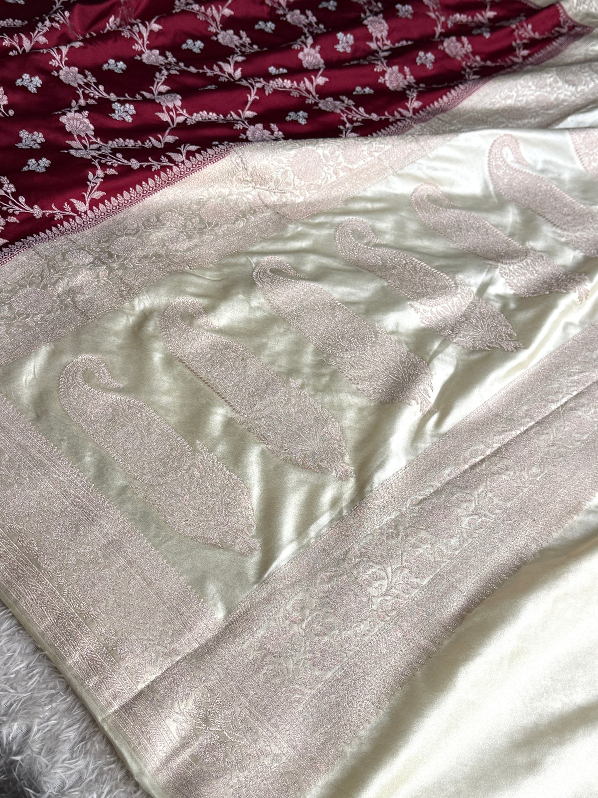 MKS794 | Elegant Mashru Kataan Silk Jaal Woven Banarasi Saree