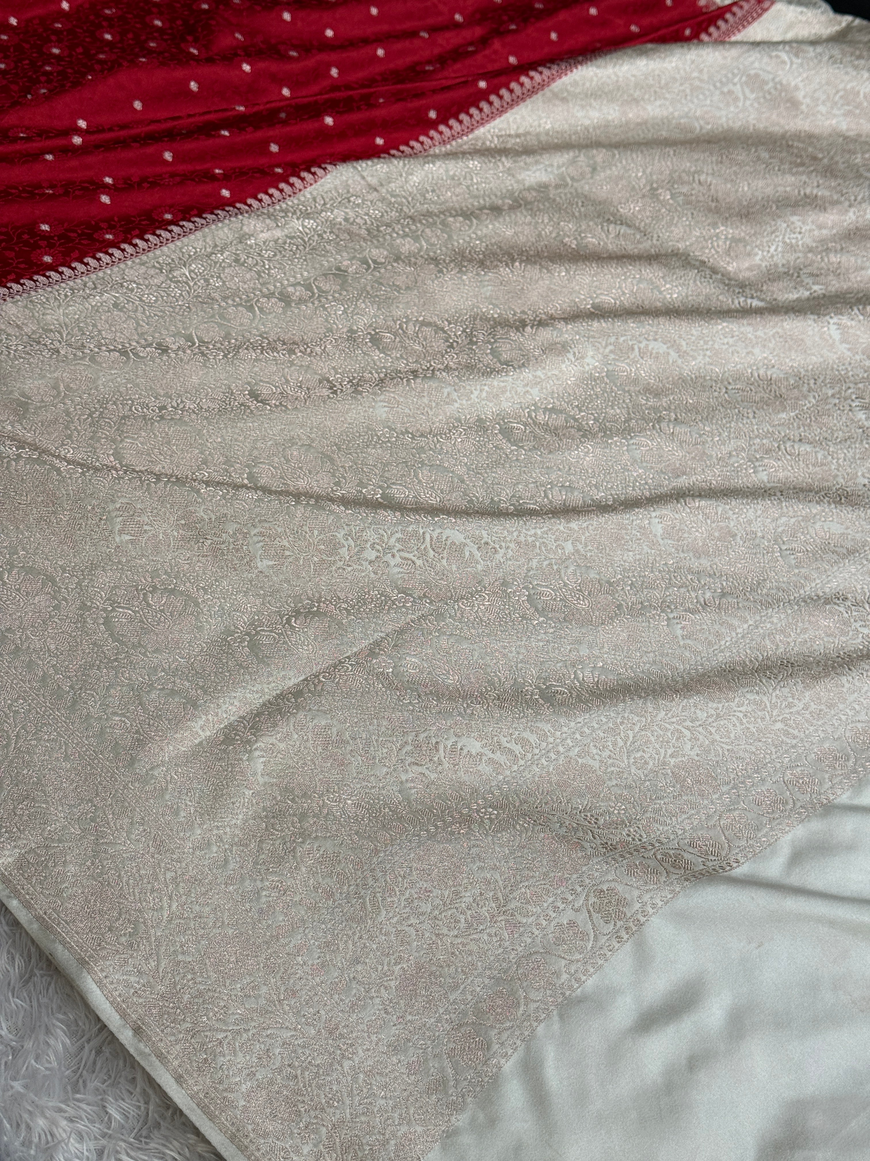 Maroon & Beige Tanchoi Zari Meena Banarasi Mashru Silk Saree – MKS734