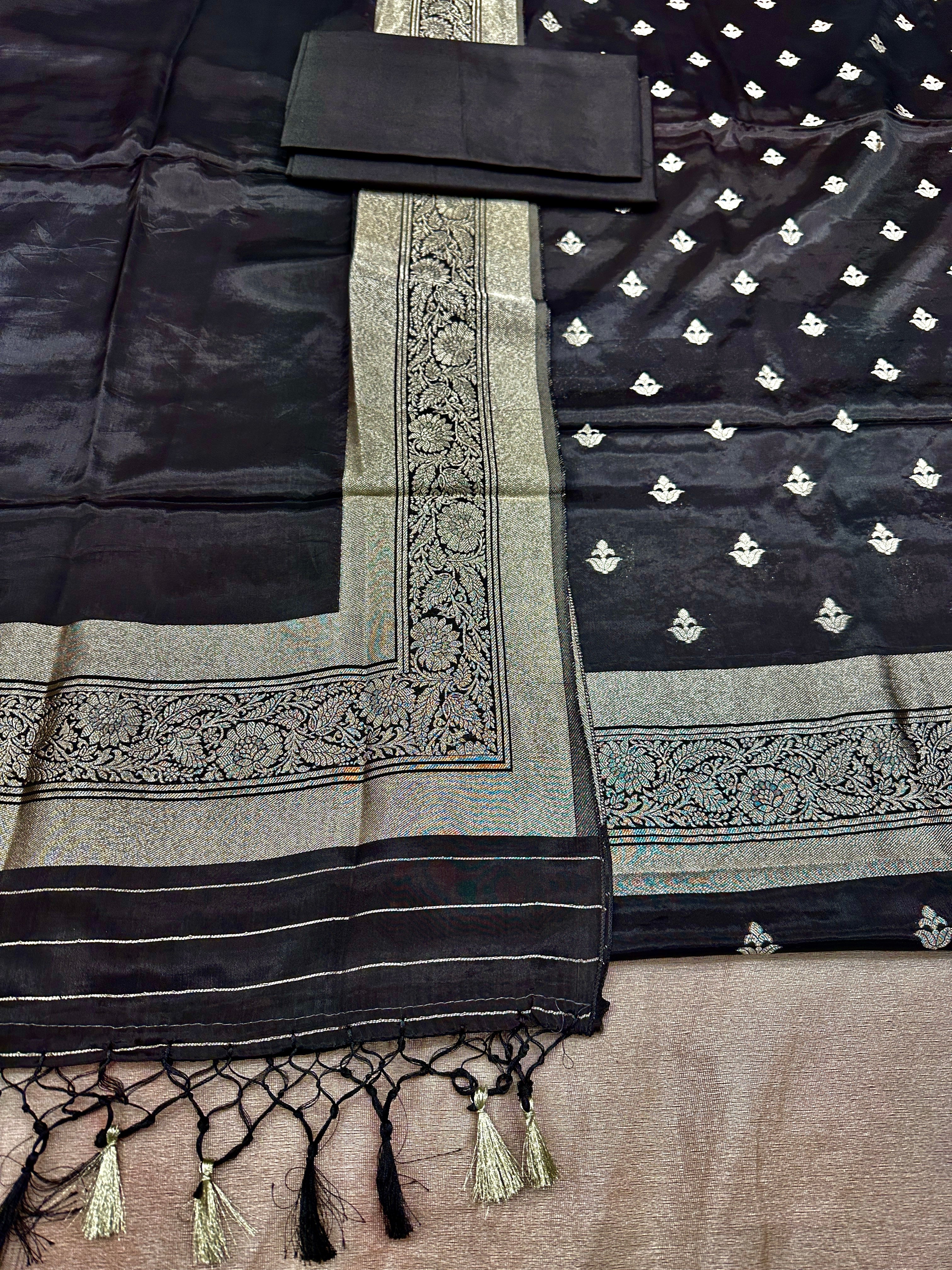 ✨ Banarasi Jacquard Gap Buti HO Silk 3-Piece Unstitched Dress Material MSS24