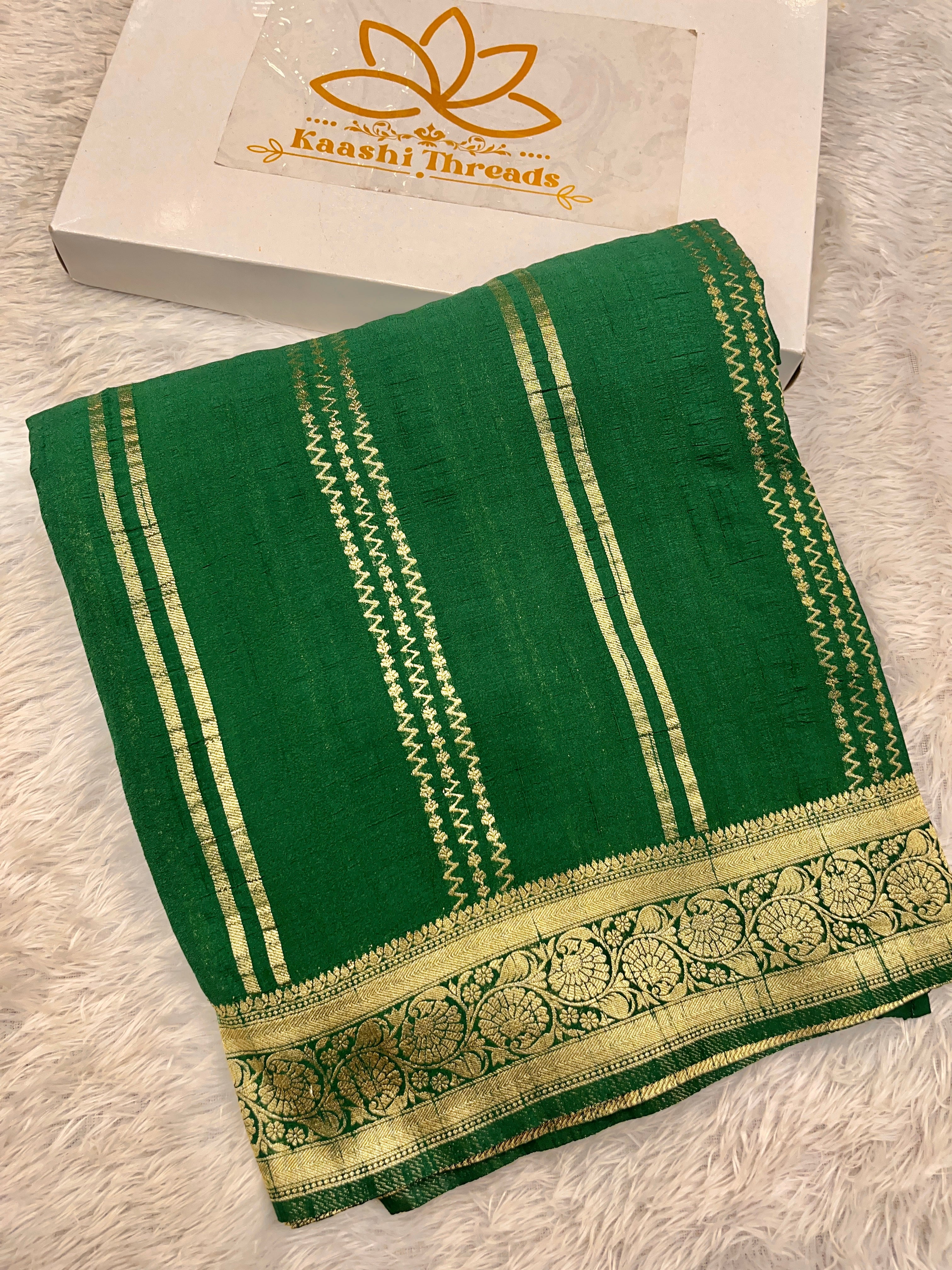 Raw Silk Zari Lining Green  color  Saree RS003