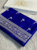 Royal Blue Banarasi Mashru Silk Saree with Jacquard Woven Floral Buta Design MKS097