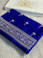 Royal Blue Banarasi Mashru Silk Saree with Jacquard Woven Floral Buta Design MKS097