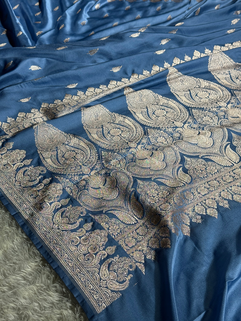 MOF Color Banarasi Mashru Silk Saree with Leaf Buta Jacquard Weave MKS156