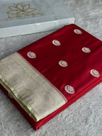 Sonakshi Banarasi Mashru Kataan Silk Saree Maroon with Beige Buta Woven | MKS635