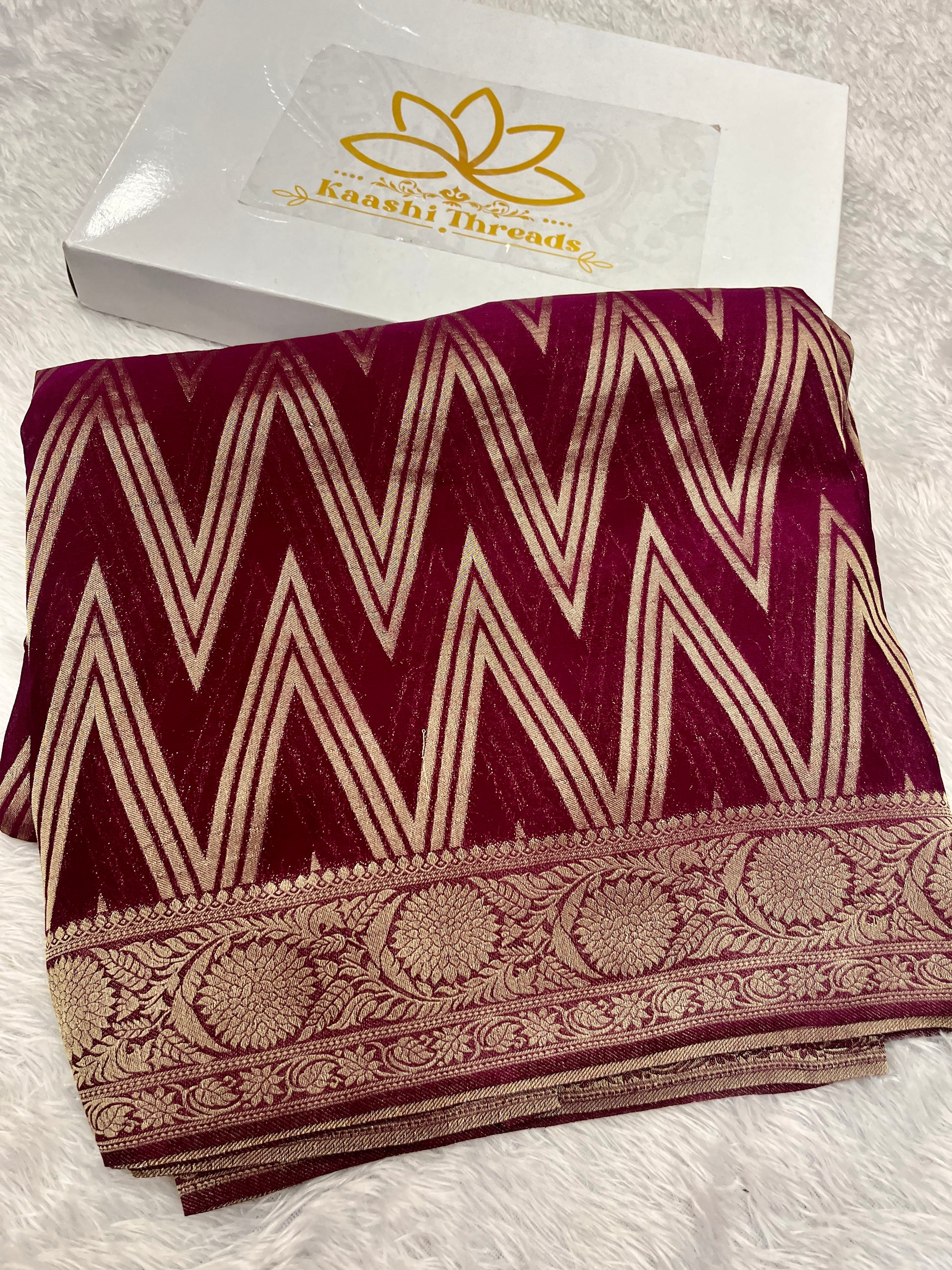 Chinon Silk Zig Zag Design Wine Color Saree CN09