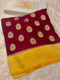 Chinon Silk Royal Buta Design Wine with Yellow  Saree CN08