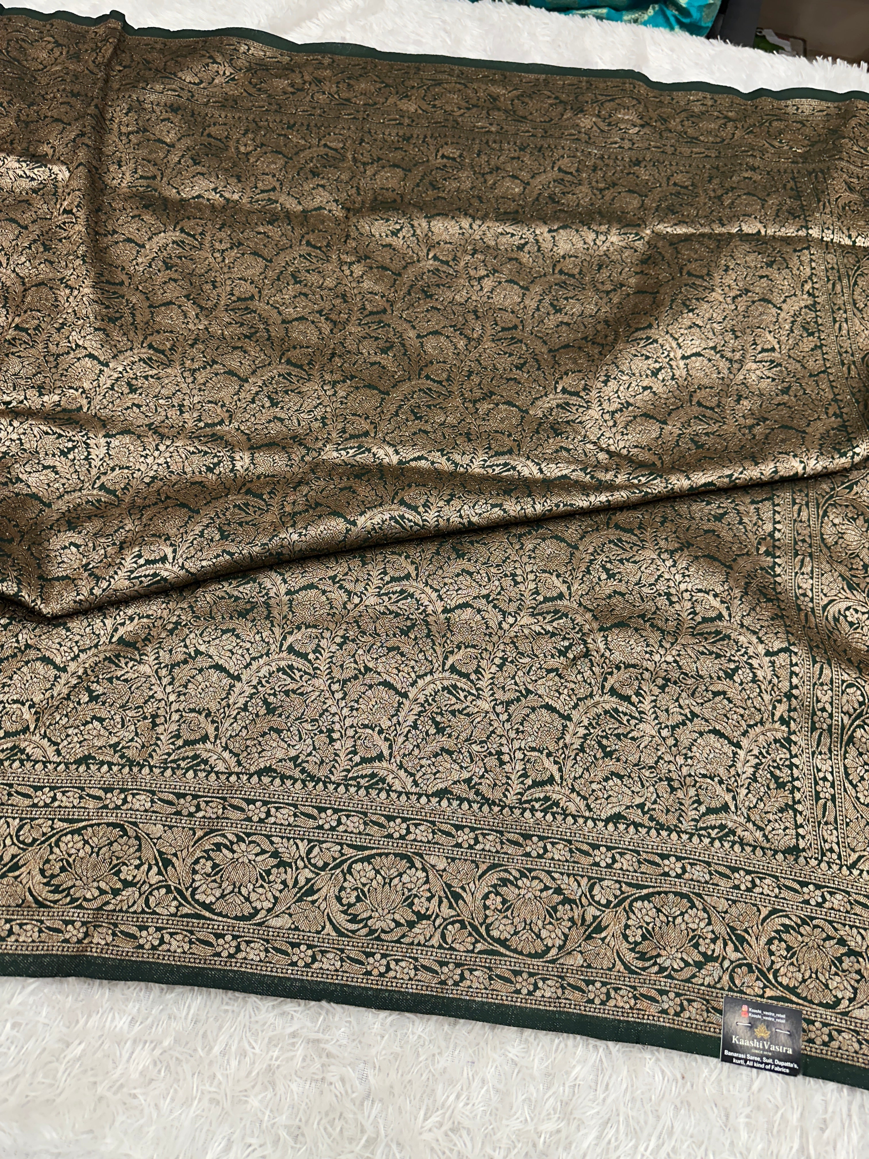 Green  Banarasi Dupion Silk Saree with Embossed Antique Zari Weaving & Rich Antique Zari Pallu | STF110