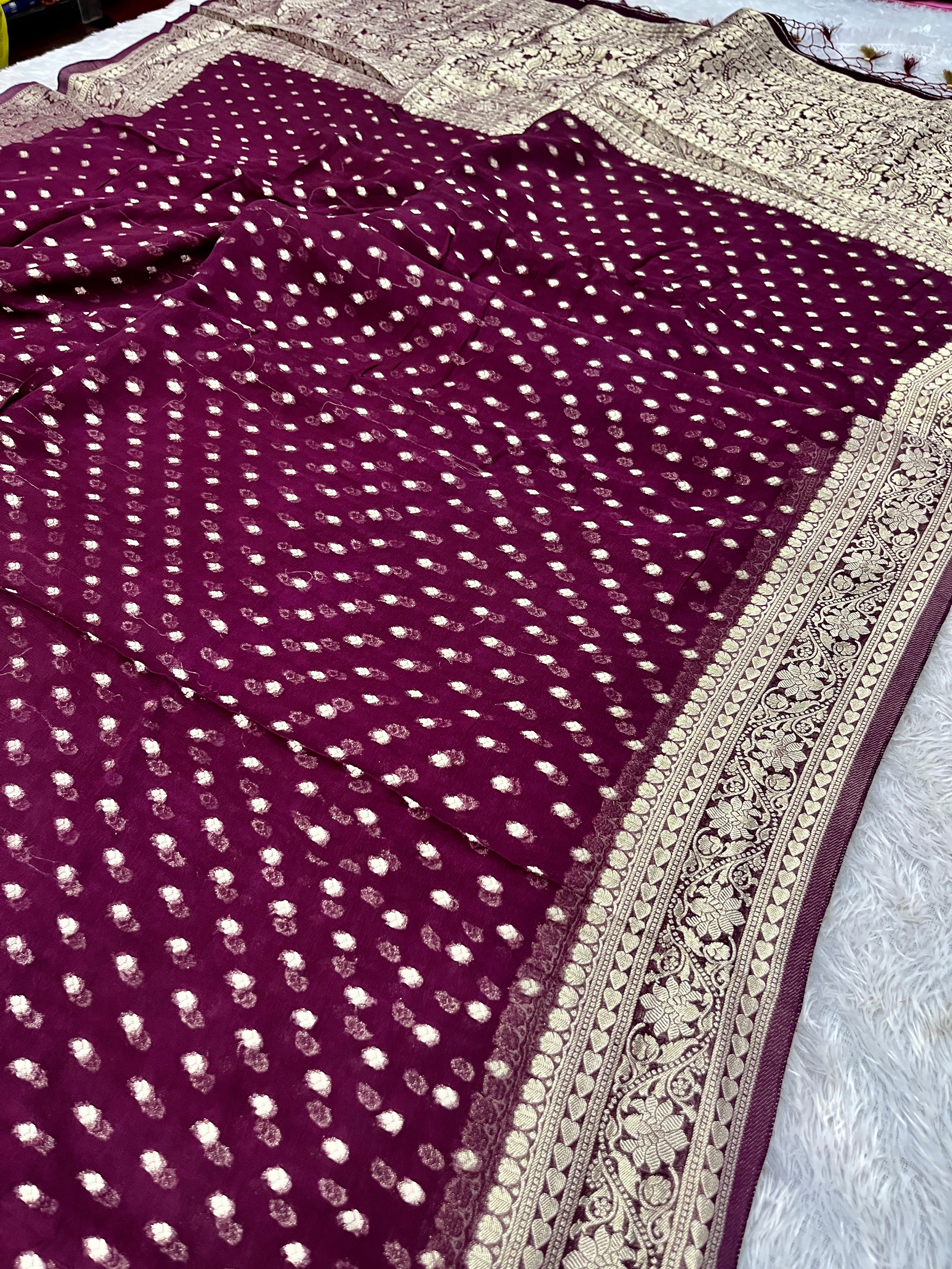 Banarsi Pure Natural Georgette Traditional Patti Buti  Design VSG05