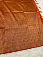 Rust Orange Banarasi Dupion Silk Saree with Embossed Antique Zari Weaving & Rich Antique Zari Pallu | STF58
