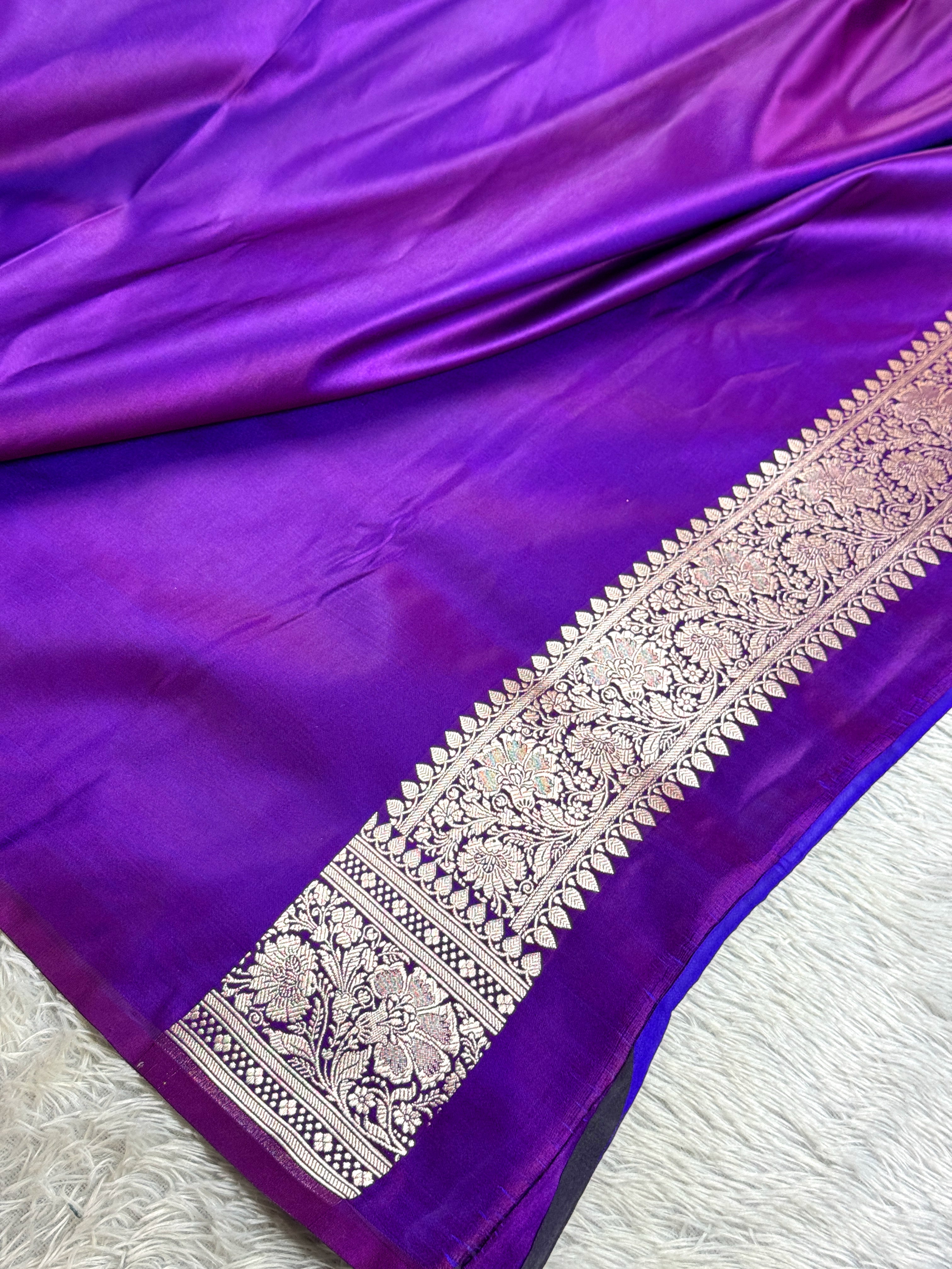 Royal Purple Jangla Woven Mashru Kataan Silk Banarasi Saree with Rich Jacquard Pallu – MKS502