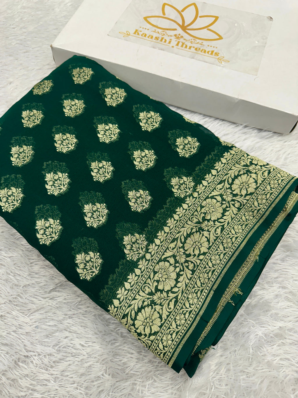 Green Pure Natural Silk Khaddi Georgette Saree with Buta Woven Design | PSG11