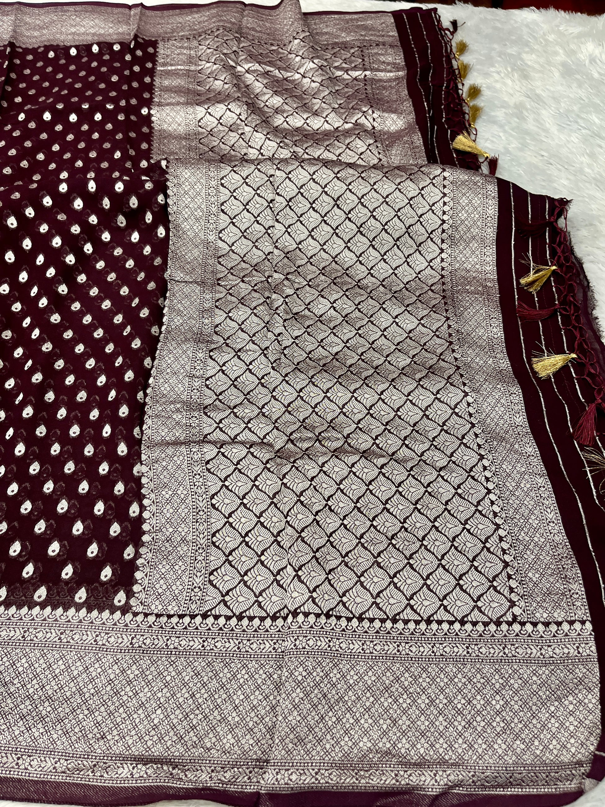 Banarsi Pure Natural Georgette Almond Buti  Design VSG06