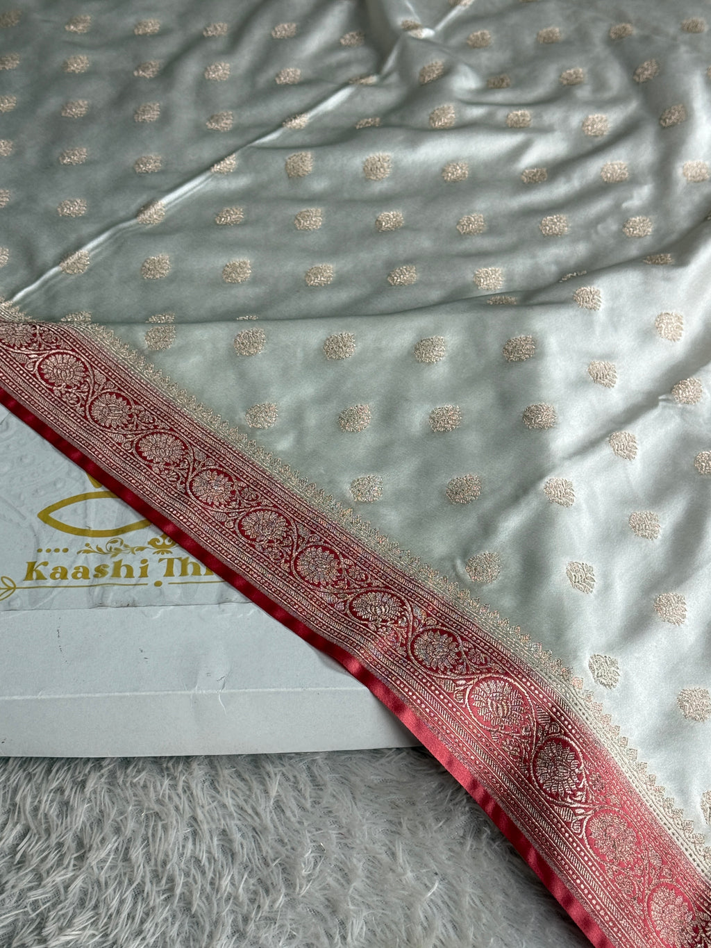 Cream with Pitch  Contrast Mashru Kataan Silk Saree with Buta Weaving & Rich Zari Pallu | MKS644