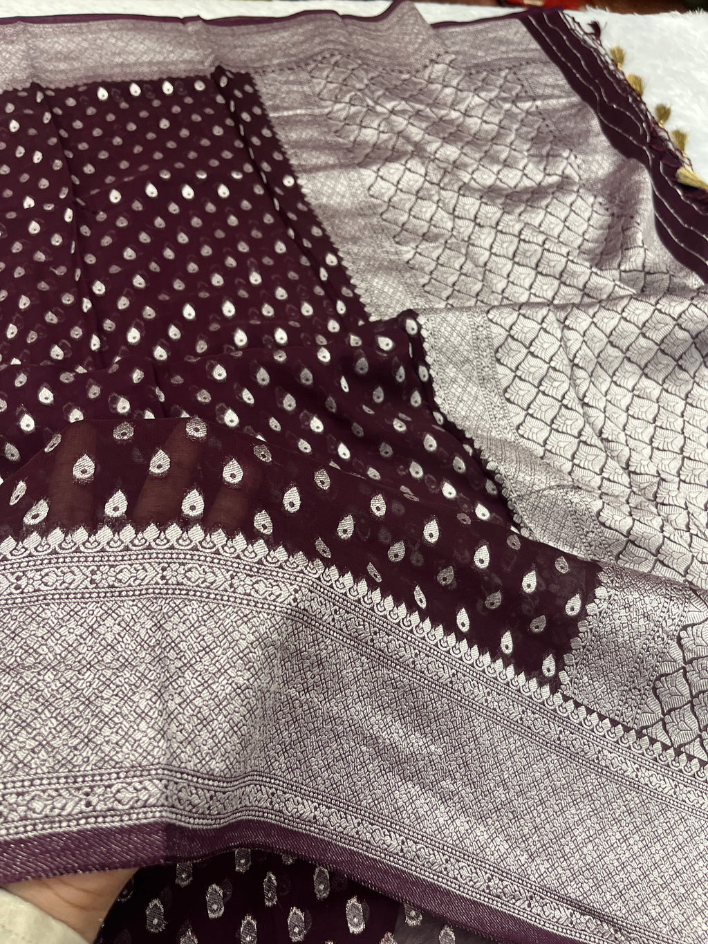 Banarsi Pure Natural Georgette Almond Buti  Design VSG06