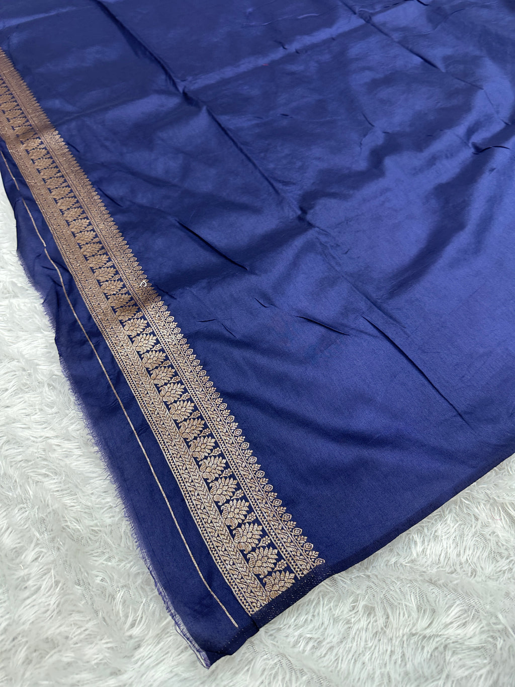 Navy blue Banarasi Dupion Silk Saree with Embossed Antique Zari Weaving & Rich Antique Zari Pallu | STF97