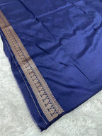 Navy blue Banarasi Dupion Silk Saree with Embossed Antique Zari Weaving & Rich Antique Zari Pallu | STF97