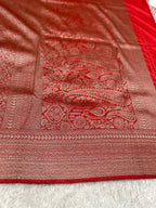 Red Banarasi Dupion Silk Saree with Embossed Antique Zari Weaving & Rich Antique Zari Pallu | STF85