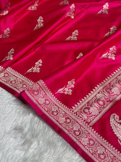 Banarasi Mashru Kataan Silk Saree Featuring Kyari Buta Woven Design with Rich Zari Pallu – MKS413