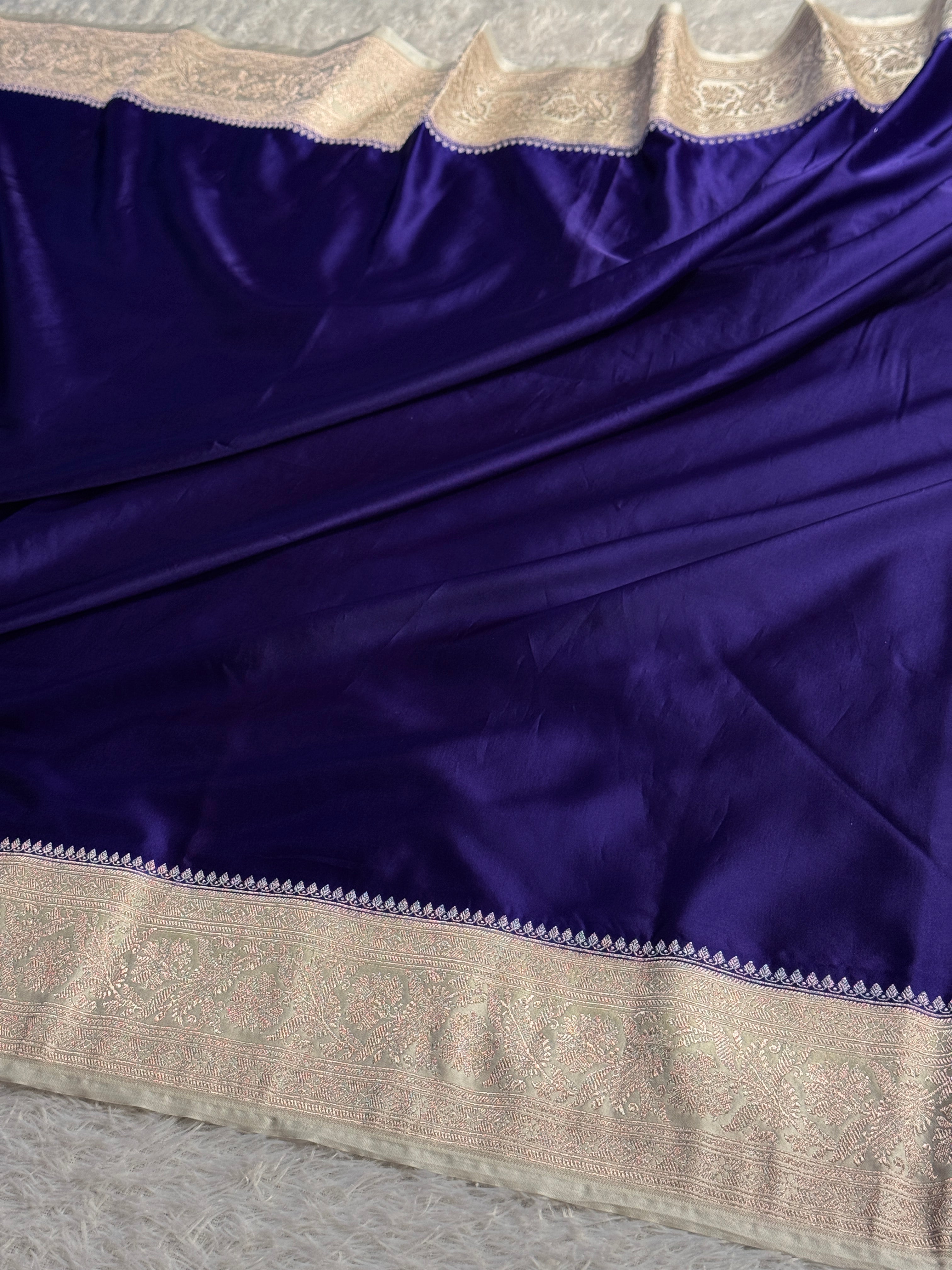 Purple & Cream Mashru Kataan Silk Saree with Rich Woven Border and Zari Pallu | MKS700