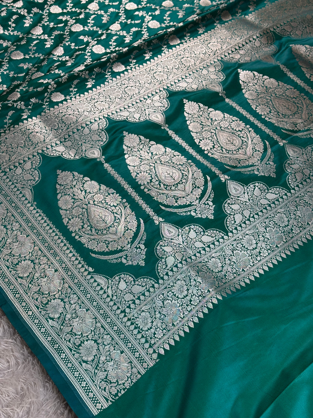Sea Blue Mashru Kataan Silk Banarasi Saree with Jangla Weaving | Kaashi Threads | MKS502