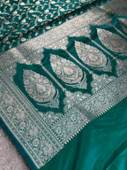 Sea Blue Mashru Kataan Silk Banarasi Saree with Jangla Weaving | Kaashi Threads | MKS502