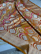 Mustard Orange Meena Kari Jaal Banarasi Satin Mashru Silk Saree MKS2