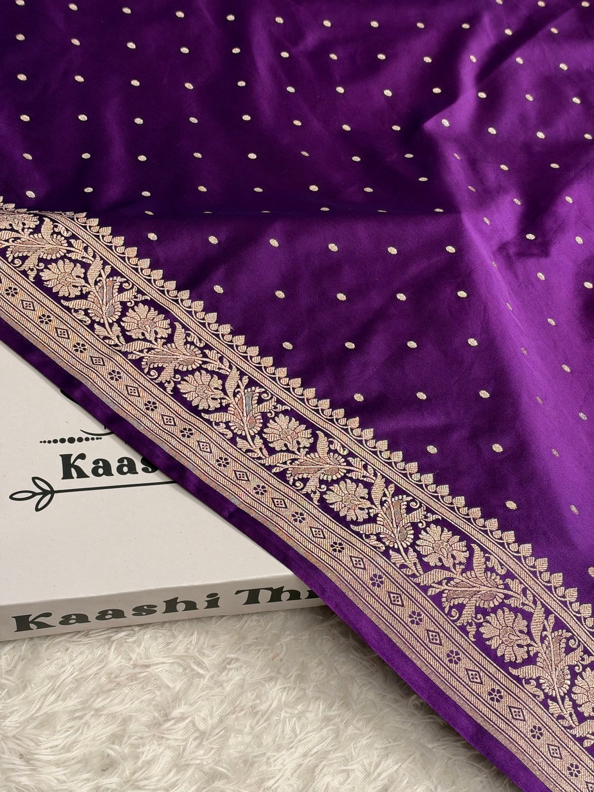 MKS866 – Premium Purple Banarasi Mashru Kataan Silk Saree with Zari Buti Design & Rich Zari-Woven Pallu