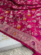 Dark Pink Banarasi Mashru Silk Saree with Jaal Woven Meenakari Work & Scalloped Border MKS167
