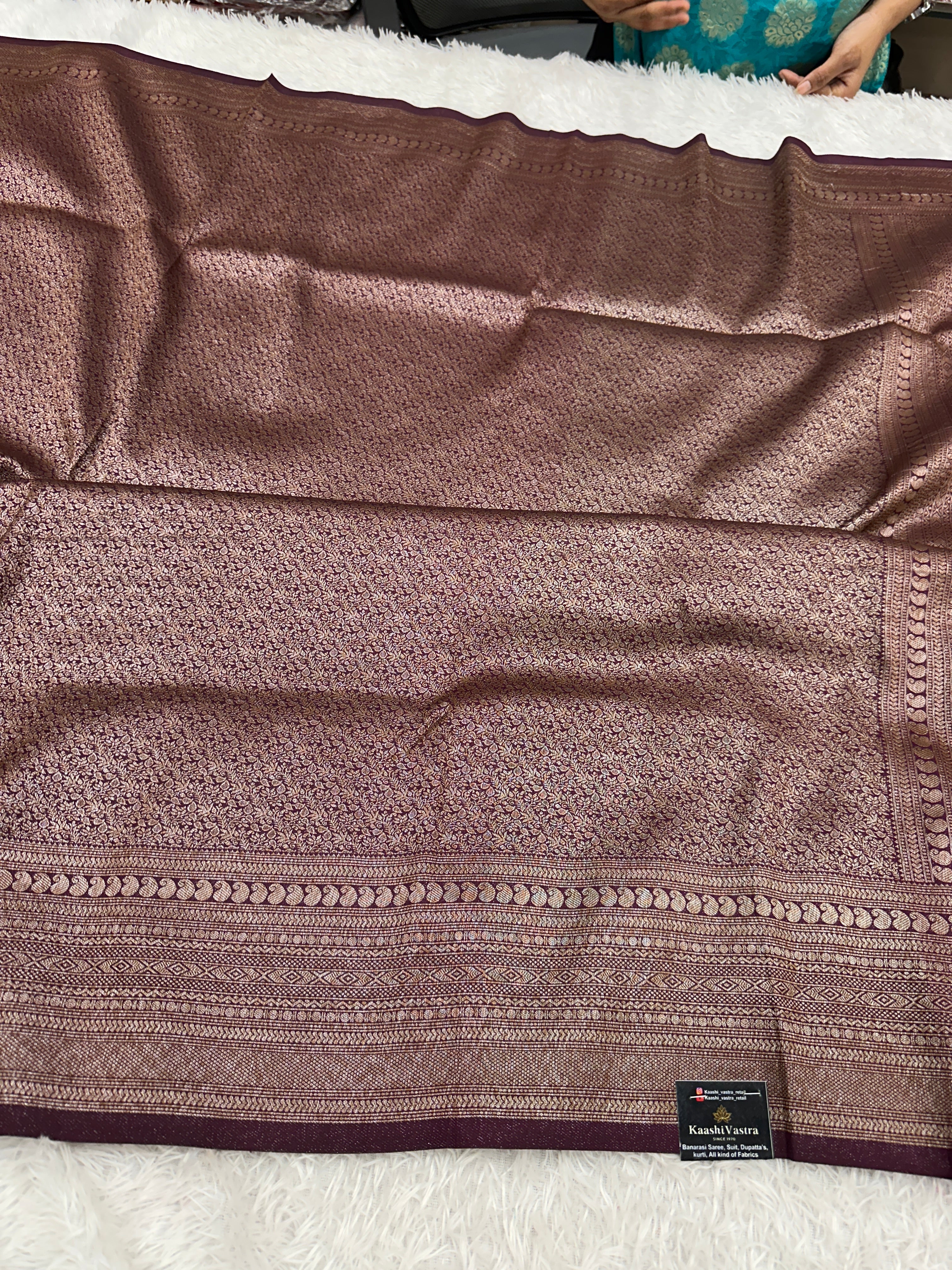 Wine Banarasi Dupion Silk Saree with Embossed Antique Zari Weaving & Rich Antique Zari Pallu | STF94
