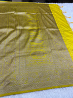 Lemon Banarasi Dupion Silk Saree with Embossed Antique Zari Weaving & Rich Antique Zari Pallu | STF102