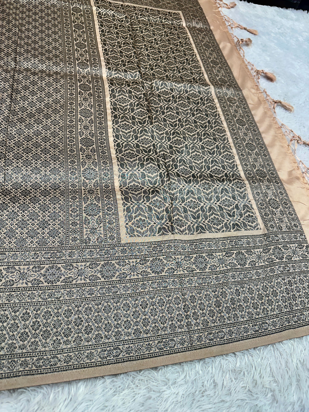 STF47 – Regal Pitch Dupion Saree with Silver-Black Antique Zari Weaving