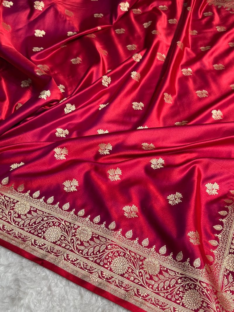 Banarasi Mashru Kataan Silk Saree Featuring Fancy Buta Pattern with Ikkat Border & Zari Pallu – MKS408