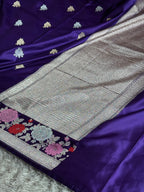 Purple Mashru Kataan Silk Saree with Zari Buta & Meenakari Border | Rich Zari Pallu | MKS507