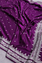 Banarasi Mashru Kataan Silk Saree Featuring Small Buti Pattern with Ikkat Border and Zari Pallu – MKS407