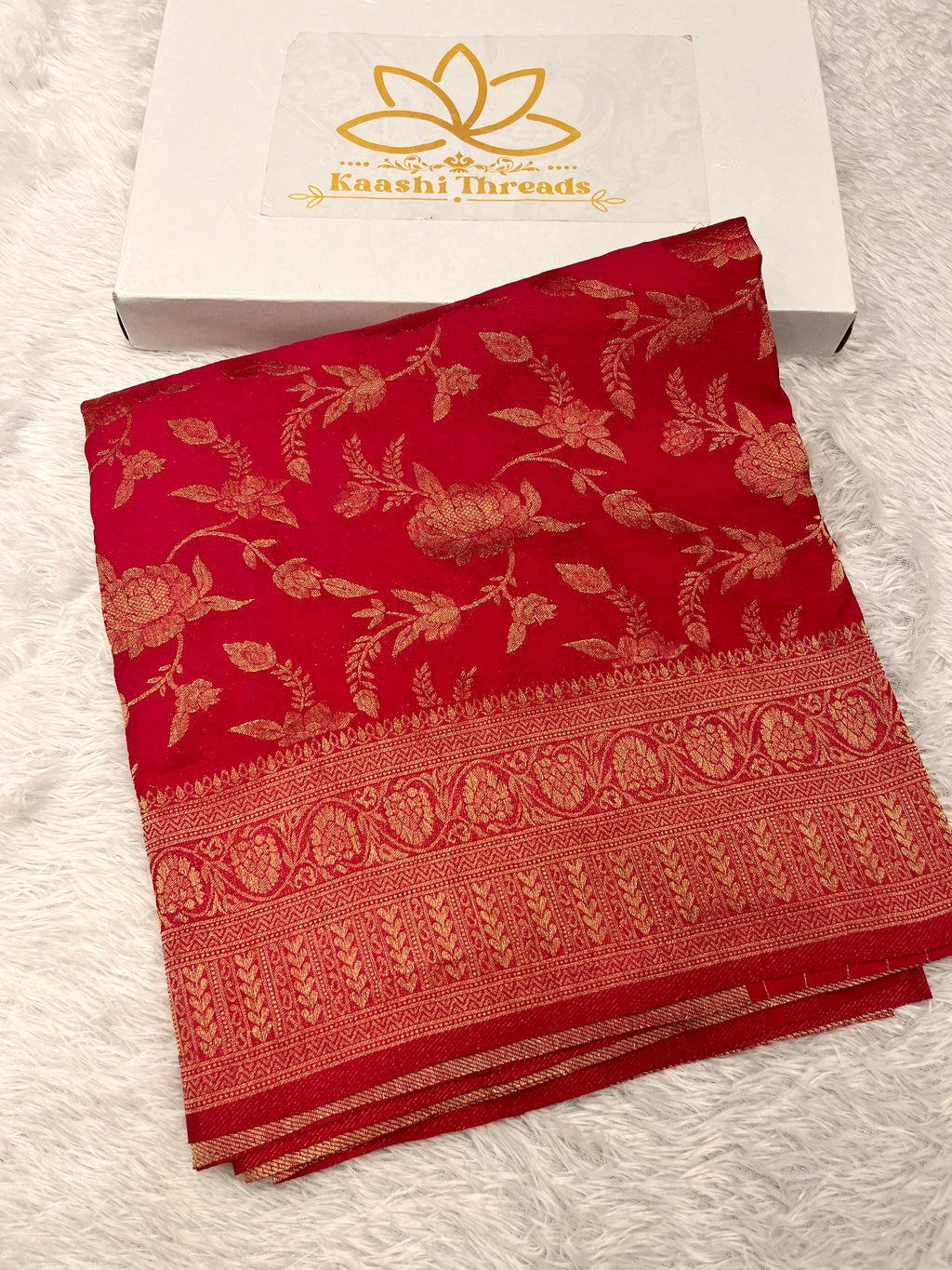 Chinon Silk Jaal Design Rani Color Saree CN03