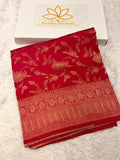 Chinon Silk Jaal Design Rani Color Saree CN03