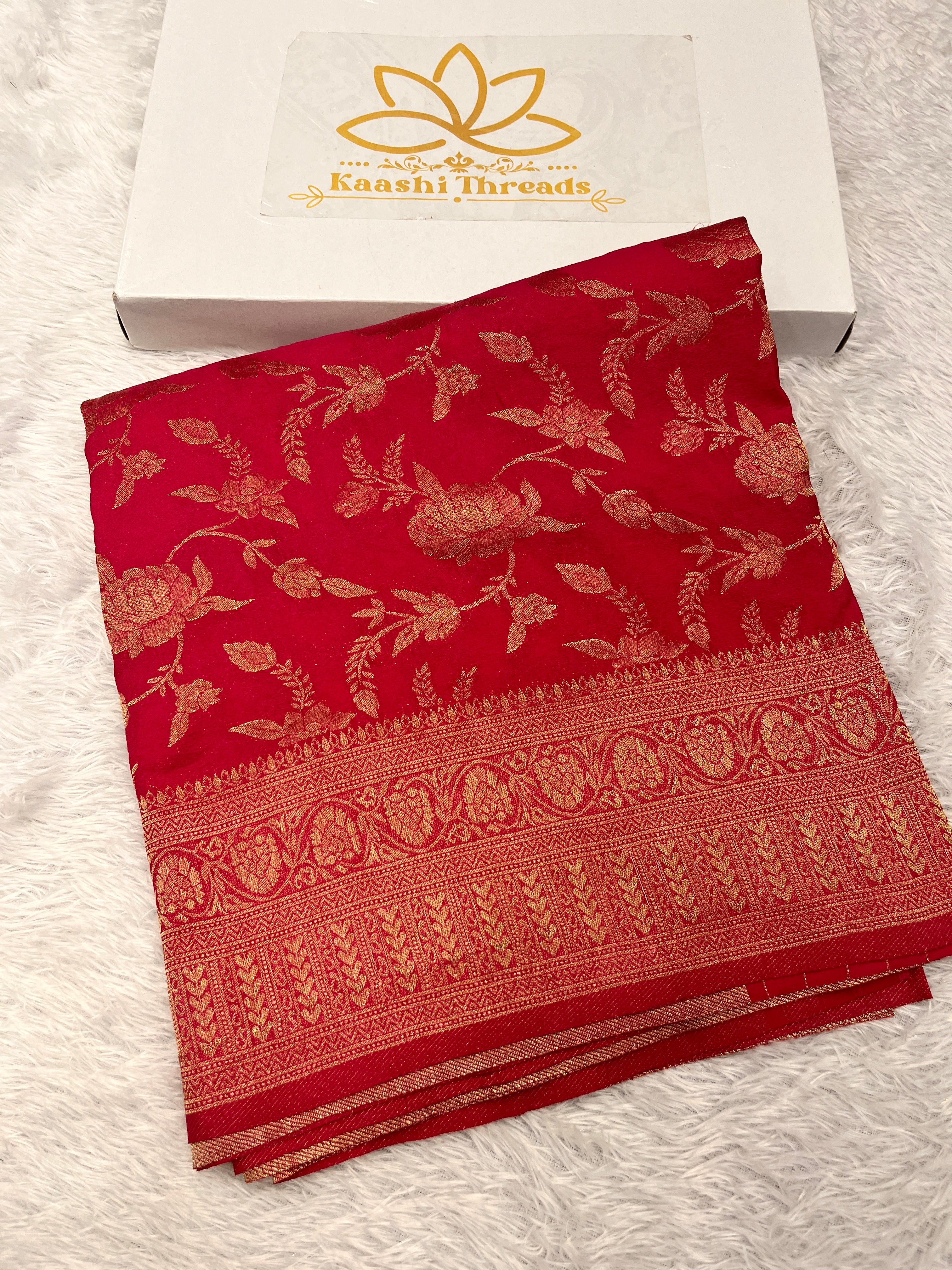 Chinon Silk Jaal Design Rani Color Saree CN03
