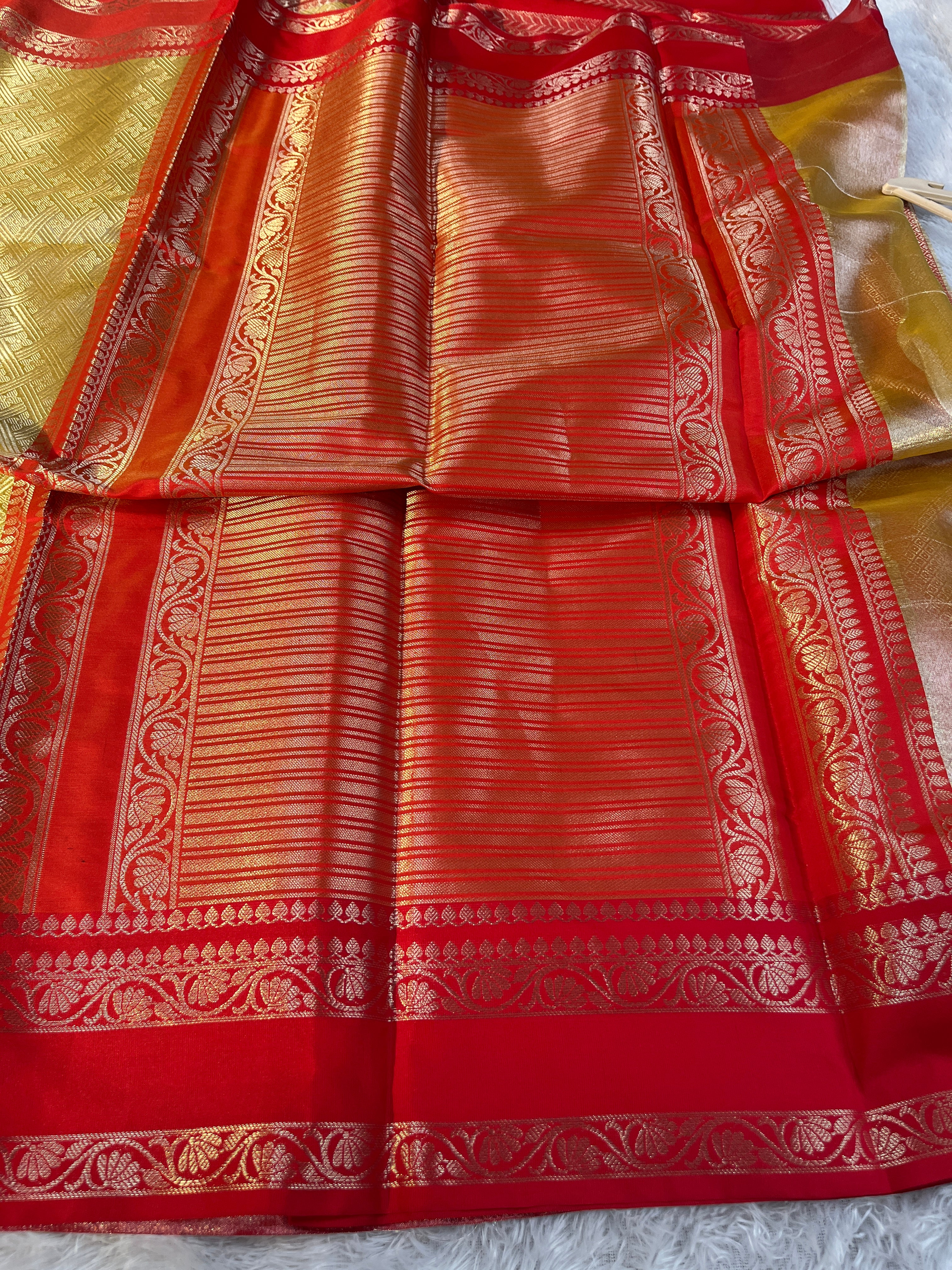 Pista Green with Red Tissue Silk Saree TS28