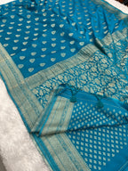 Chinon Silk Buta Zari Firozi Color Saree CN01