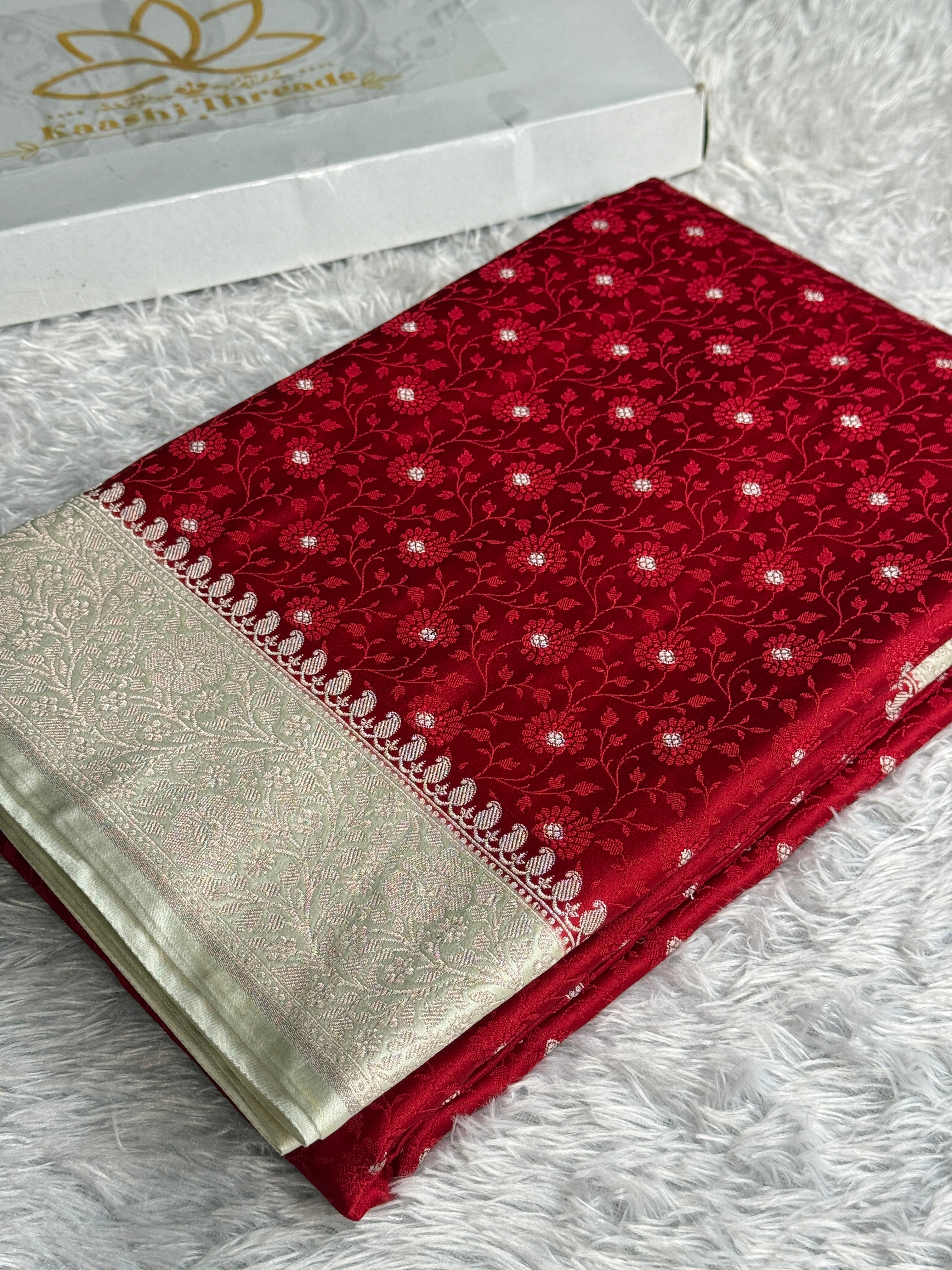 Maroon & Beige Tanchoi Zari Meena Banarasi Mashru Silk Saree – MKS734