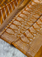 Banarasi Mashru Kataan Silk Saree Featuring Aaddha Zari Weave with Rich Zari Pallu – MKS413